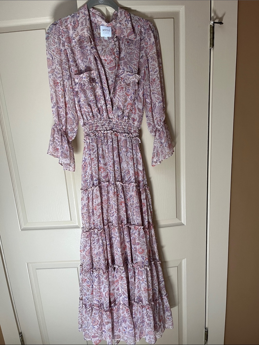 Misa Los Angeles Pink Paisley Tiered Maxi Dress